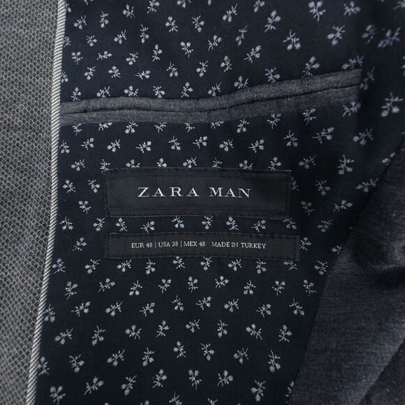 NEW Zara Man Old Money Sueded Elbow Patch 2 Button Blazer Jacket Gray Academia - Picture 2 of 12